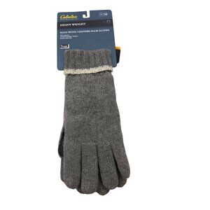 Cabelas Heavy Weight Grey Ragg Wool Leather Palm Gloves 957201 Adult Medium NEW